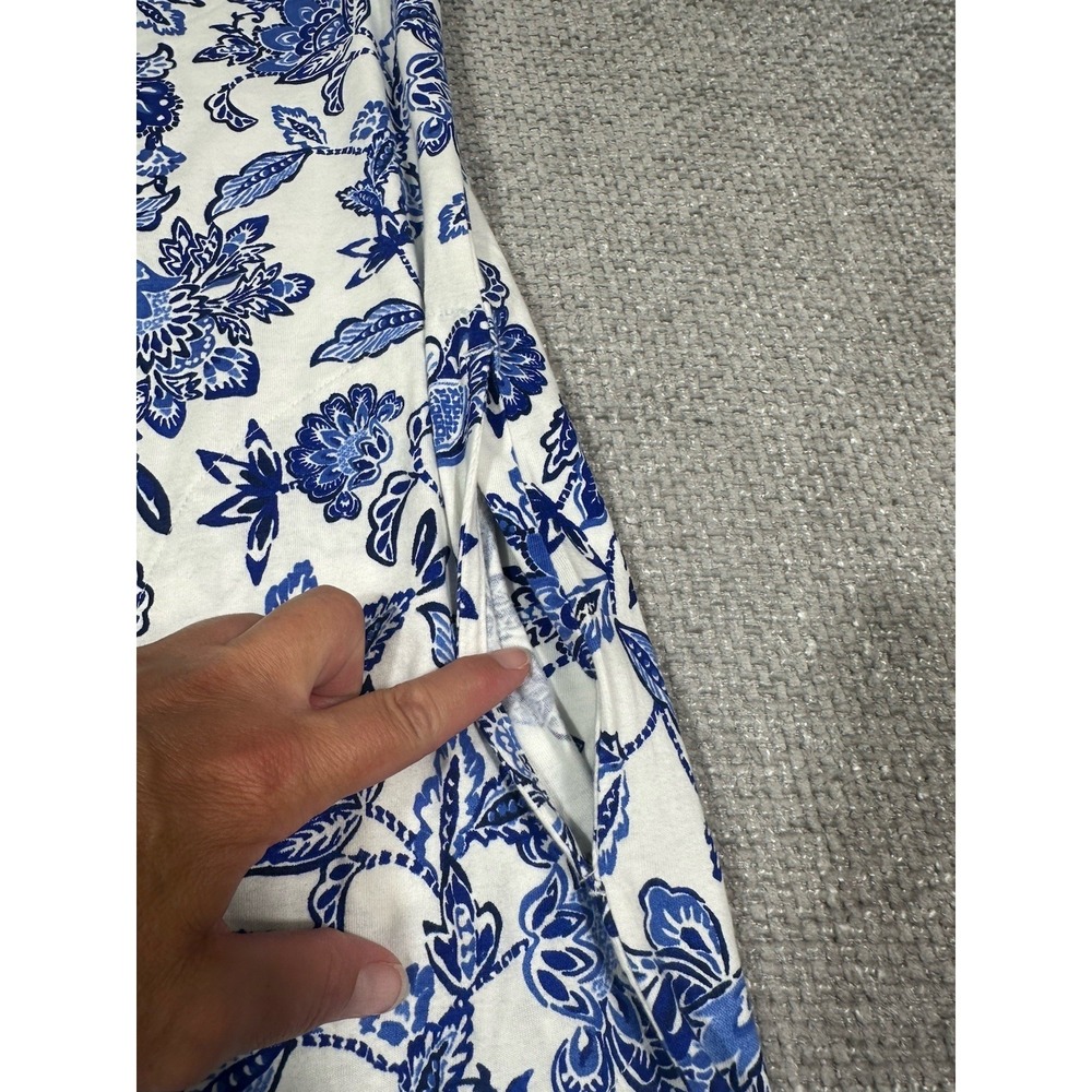 Lands End Dress Womens Large 14/16 Blue White Floral Cotton Flounce Tank Pockets - Picture 7 of 9
